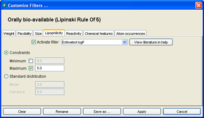Filter settings screenshot